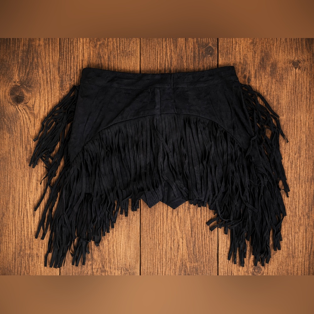iHeartRaves Black Fringe Mini Skirt